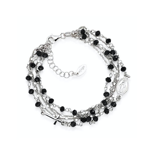 AMEN JEWELRY Mod. BRMF silver and black beaded bracelet with multiple strands and charm details