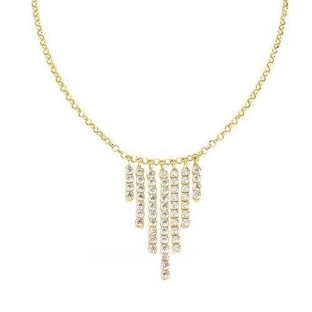 Gold and crystal pendant necklace featuring elegant chain design