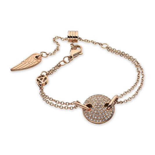 Gold bracelet AN JEWELS JEWELRY Mod. AL.BJT01RC with wing charm and rhinestones on white background.