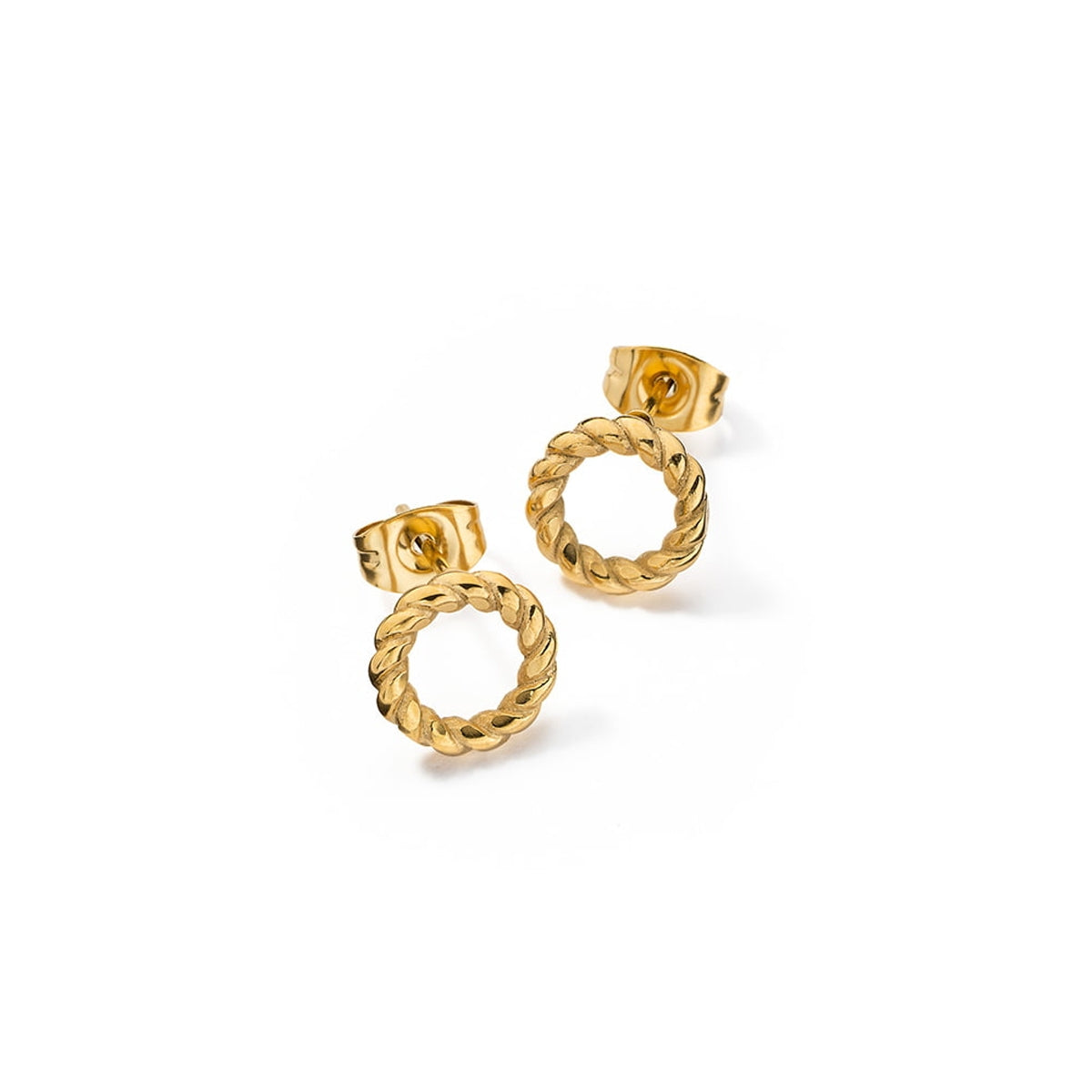 AN JEWELS JEWELRY Mod. AL.EMW02Y gold circular earrings with twisted design on white background