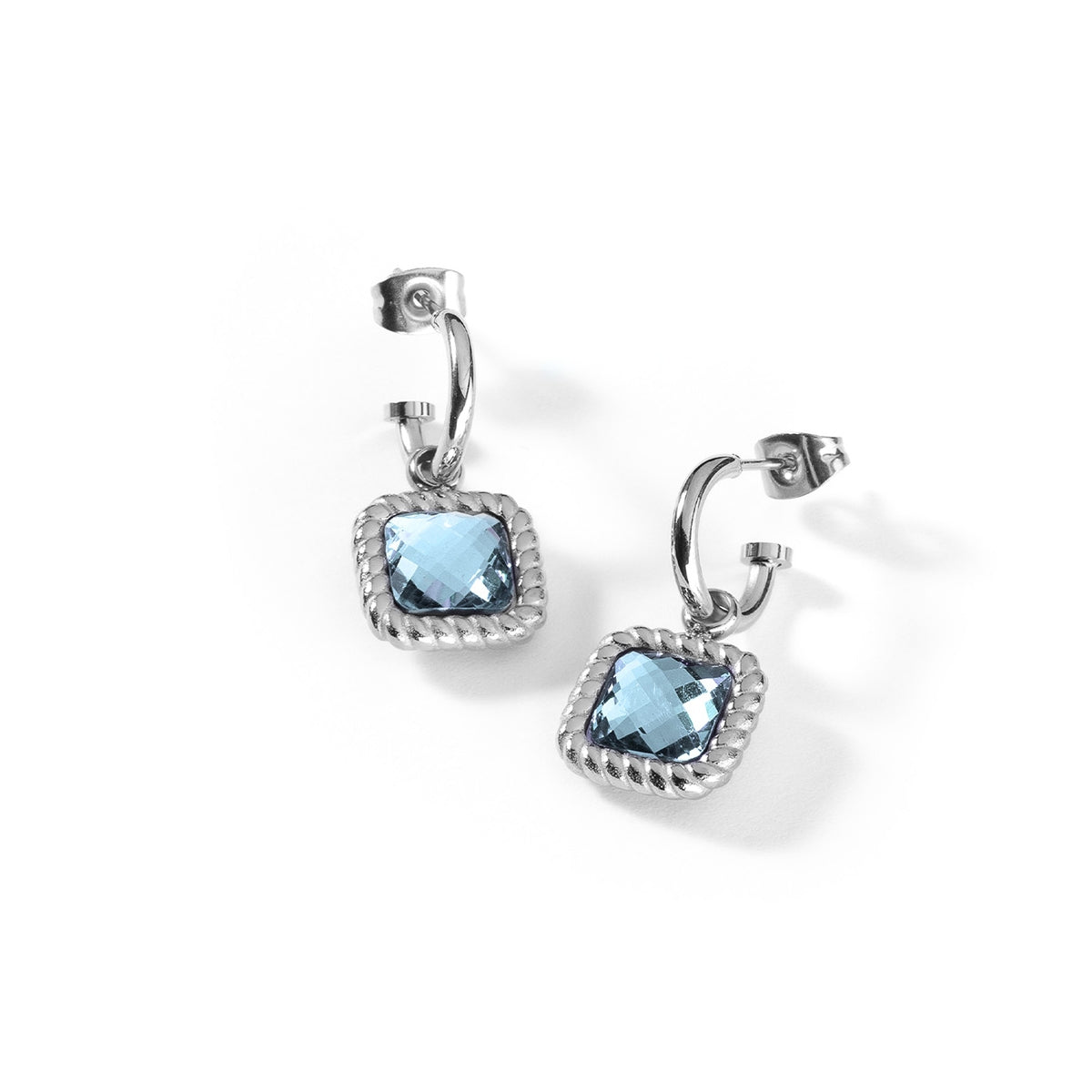 AN JEWELS JEWELRY Mod. AL.EMW07SBL silver earrings with blue gemstones on white background