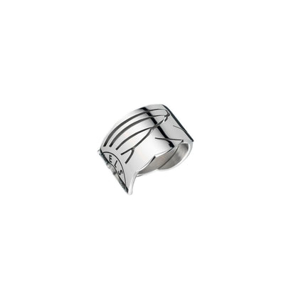 AN JEWELS JEWELRY Mod. AL.RFY01S-9 silver ring with engraved abstract design, contemporary fashion accessory.