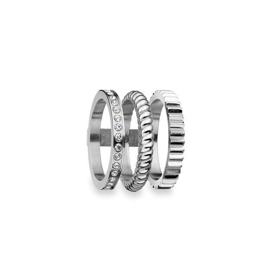 Alt Tag: Trio of silver rings, AN JEWELS JEWELRY Mod. AR.R3NS03S-9, showcasing stylish design and craftsmanship.