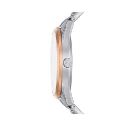 Side view of ARMANI EXCHANGE Mod. AX1870 wristwatch with rose gold IP case and stainless steel bracelet.
