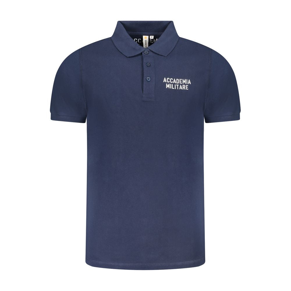 Accademia Militare Blue Cotton Polo Shirt with short sleeves, 3 buttons, and printed logo