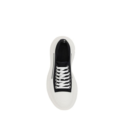 Top view of Alexander McQueen Black Rubber Chunky Sneakers featuring reinforced round toe and contrasting white platform sole.