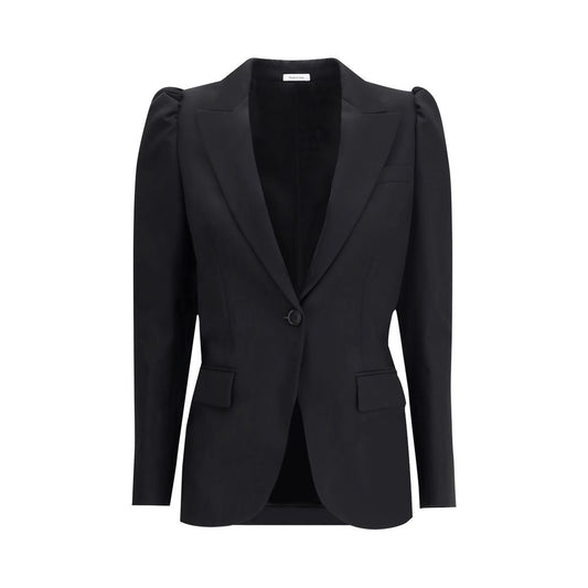 Alexander McQueen Black Wool Coat with single-breasted design, traditional lapels, and single-button closure for refined style.