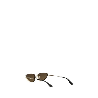 Alexander McQueen Gold Metal Sunglasses with cat-eye design, featuring silver-colored mirrored lenses and adjustable nose pads.