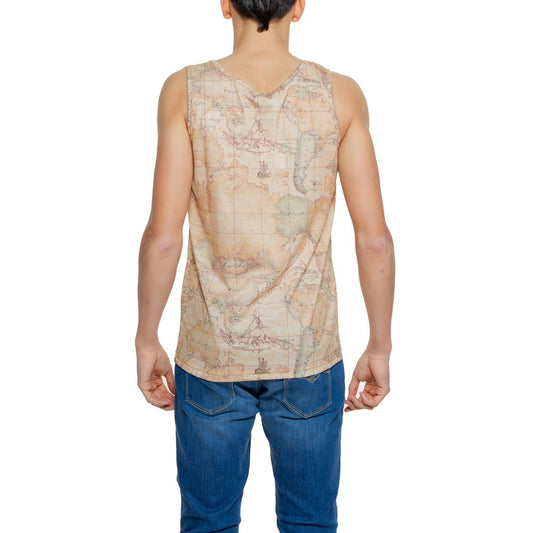 Back view of Alviero Martini Prima Classe Beige Polyester Tank Top with geographic print on a model