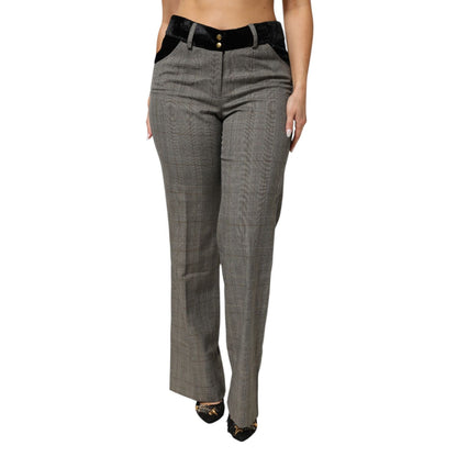 BENCIVENGA Gray Wool Blend Plaid Straight Leg Velvet Waist Pants