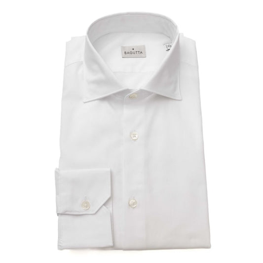 Bagutta White Cotton Top for men, long sleeve solid color shirt with buttons, 100% cotton material