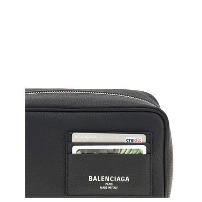 Balenciaga Black Calf Leather Bos Taurus Handbag with card slots and logo detail, compact and stylish design.