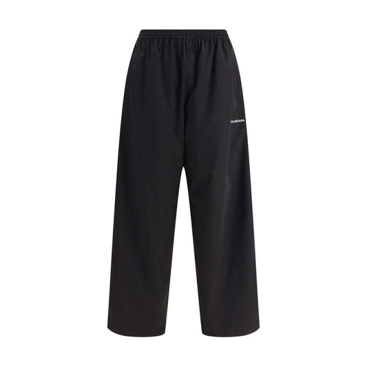 Balenciaga Black Polyester Casual Pants featuring elasticized waistband and wide-leg, perfect for stylish and comfortable casual looks.