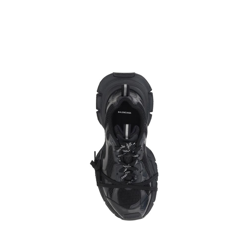Top view of Balenciaga Black Rubber Athletic Sneakers with secure lace closure and logo on insole.