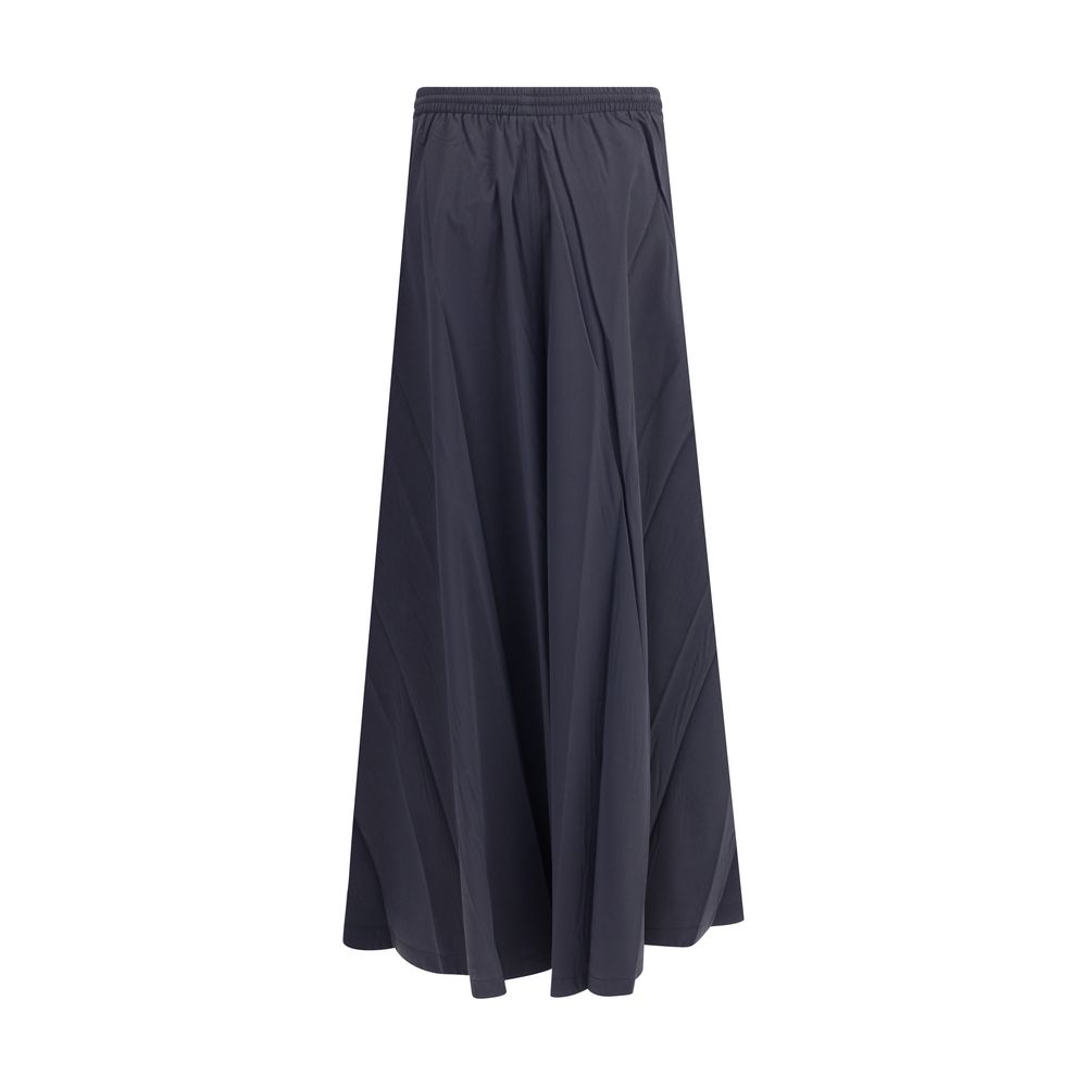 Balenciaga Blue Polyester Long Skirt with elastic waistband and flared design, featuring discreet side pockets for a chic look.