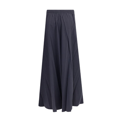 Balenciaga Blue Polyester Long Skirt with elastic waistband and flared design, featuring discreet side pockets for a chic look.