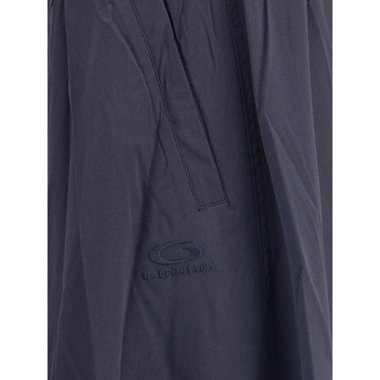 Close-up of Balenciaga Blue Polyester Long Skirt showing flared design and welt pockets