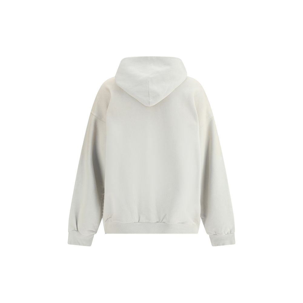 Back view of Balenciaga White Cotton Sweatshirt with hood, showcasing minimalist design and comfortable fit.
