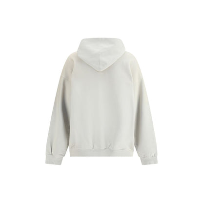 Back view of Balenciaga White Cotton Sweatshirt with hood, showcasing minimalist design and comfortable fit.