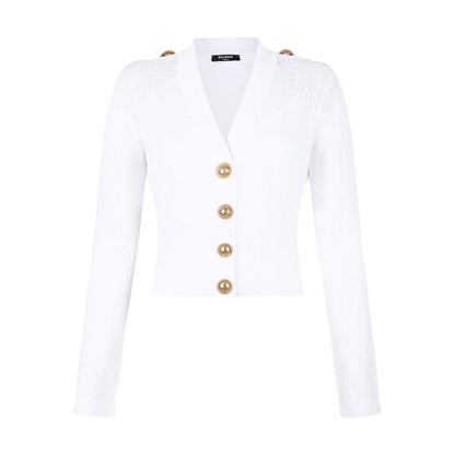 Balmain Button-Trim Cable-Knit Cardigan Topwear