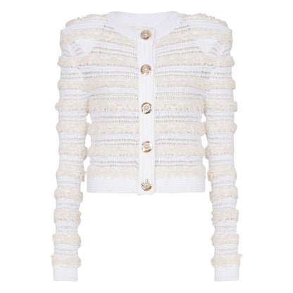 Balmain Long-sleeved tweed-effect knit cardigan Topwear