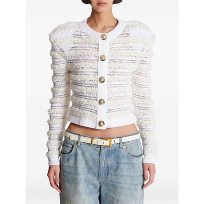 Balmain Long-sleeved tweed-effect knit cardigan Topwear