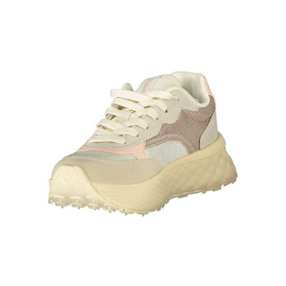 Blauer Beige Polyester Women Sneaker with pink accents for style and comfort.