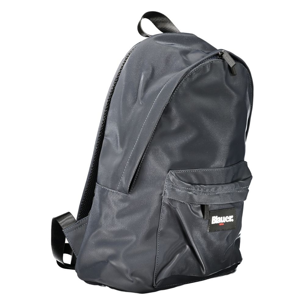 Blauer Blue Polyester Backpack with adjustable shoulder straps, external pocket, internal laptop compartment, and zip closure.