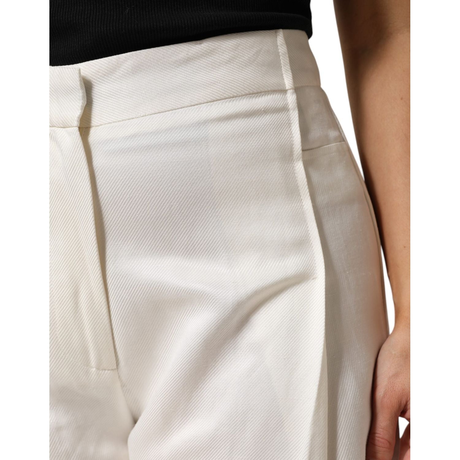 Brian Dales White Viscose Linen Wide Leg Palazzo Womens Pants