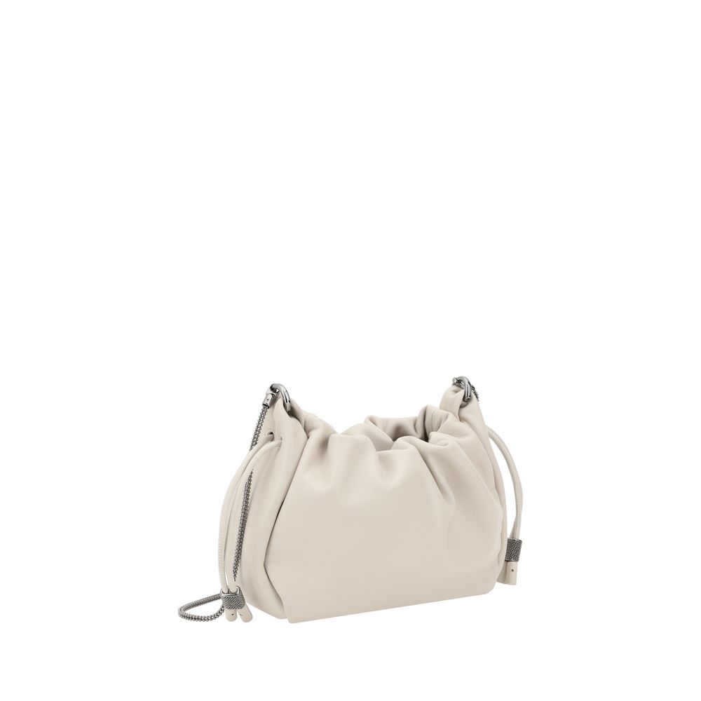 Brunello Cucinelli Beige Calf Leather Bos Taurus Shoulder Bag