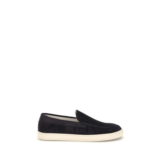 Brunello Cucinelli Black Calf Leather Bos Taurus Sneakers, slip-on design, suede leather, rounded toe, rubber sole for comfort.