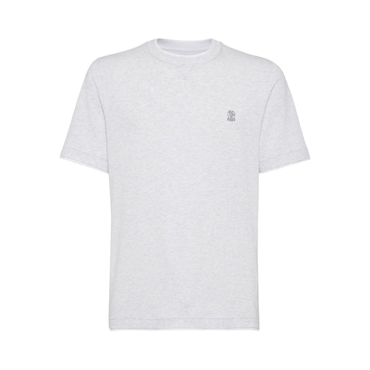Brunello Cucinelli Cotton jersey crew neck T-shirt with logo and faux-layering