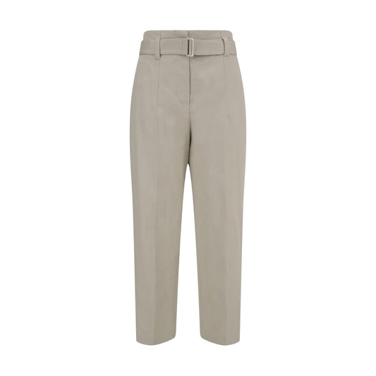 Brunello Cucinelli Cream Cotton Casual Pants with removable belt and modern silhouette