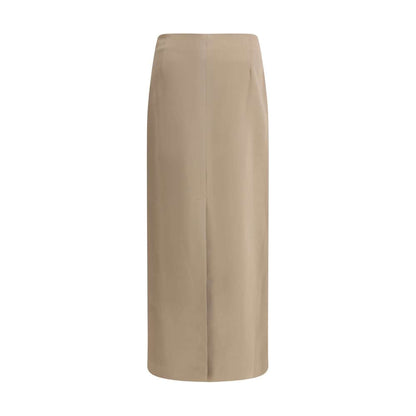 Brunello Cucinelli Gray Acetate Midi Skirt with back slit, elegant and sophisticated design, perfect for versatile looks. Season: AW25.