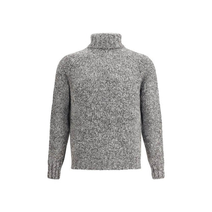 Brunello Cucinelli Gray Alpaca Vicugna Pacos Turtleneck sweater with high collar and ribbed trims.