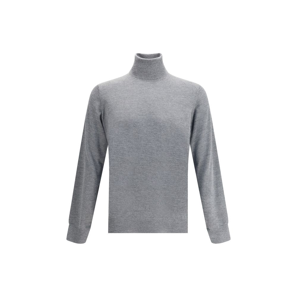 Brunello Cucinelli Gray Cashmere Cashmere Sweater with turtleneck, ribbed cuffs, and hem, made from 100% Kashmir, perfect for versatility.