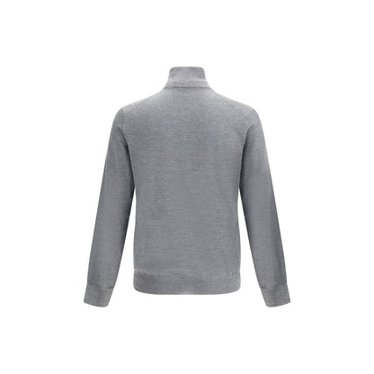 Brunello Cucinelli Gray Cashmere Cashmere Sweater showcasing elegant high collar and ribbed cuffs, perfect for AW25 season.