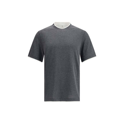 Brunello Cucinelli Gray Cotton T-Shirt in refined silk with two-tone hems, perfect for combining comfort and style.