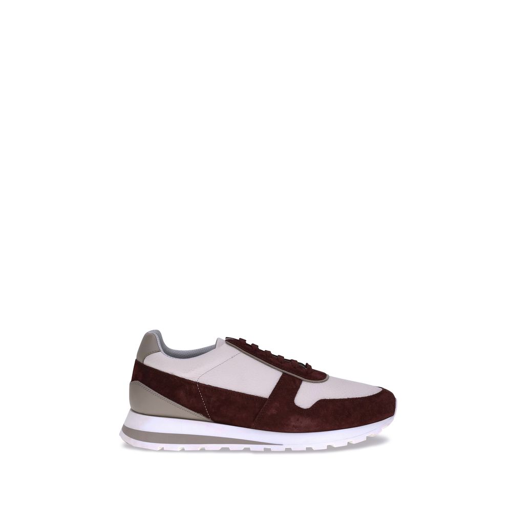 Brunello Cucinelli Multicolor Calf Leather Bos Taurus Platform Sneakers with suede detailing and knurled sole.