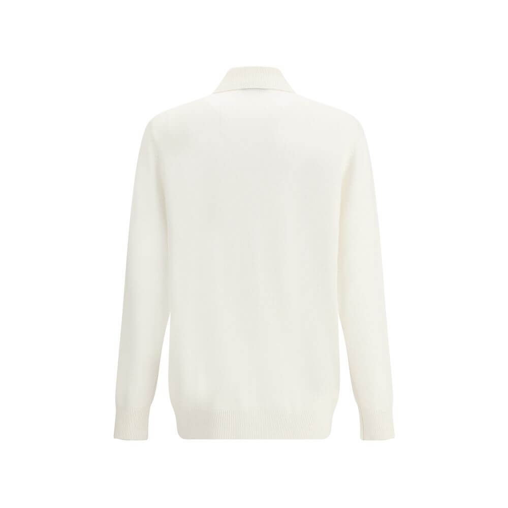 Back view of Brunello Cucinelli White Cashmere Cardigan featuring ribbed details, Autumn-Winter 2025 collection.