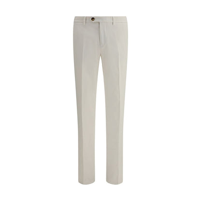Brunello Cucinelli White Cotton Casual Pants with front button and zipper closure, belt loops, side slash and back welt pockets.