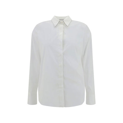 Brunello Cucinelli White Cotton Dress Shirt with classic collar and button closure front view.