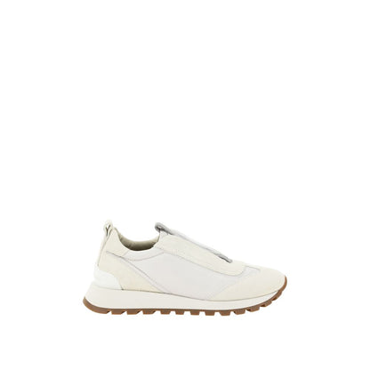 Brunello Cucinelli White Rubber Low Top Sneakers with suede details and jewel embellishments, side view