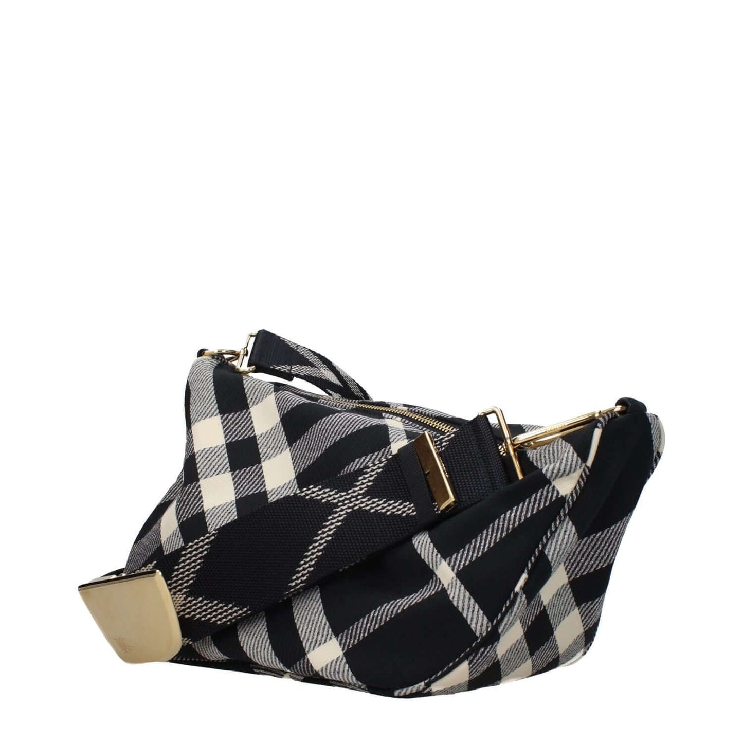 Burberry Black Fabric Crossbody Bag featuring check print, adjustable strap, medium size, and zip closure. MPN 8087625.