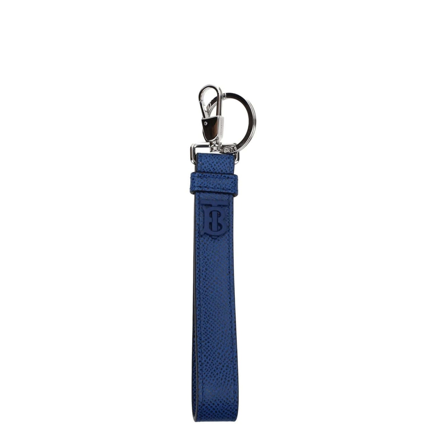 Burberry Blue Leather Keychain with front logo and clip closure in navy blue leather, MPN 8065994, casual style, 2x13.5 cm.