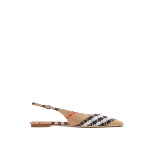 Burberry Brown Fabric Ballet Flats with pointed toe and adjustable strap, featuring branded insole and Equestrian Knight Design.