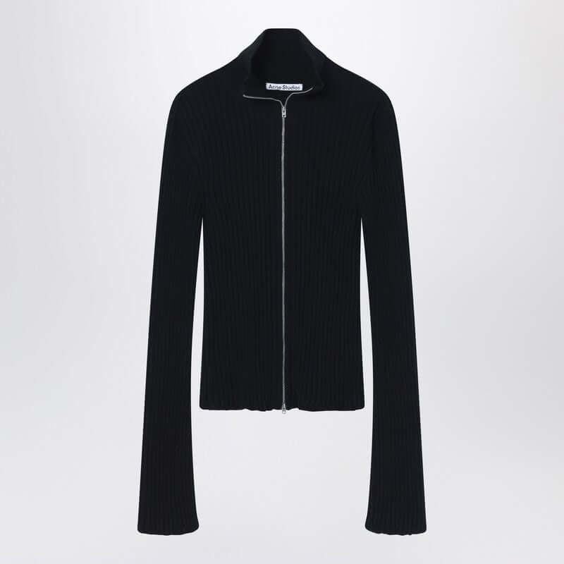 Acne Studios Black ribbed zip cardigan C60097CO/Q_ACNE-900_323
