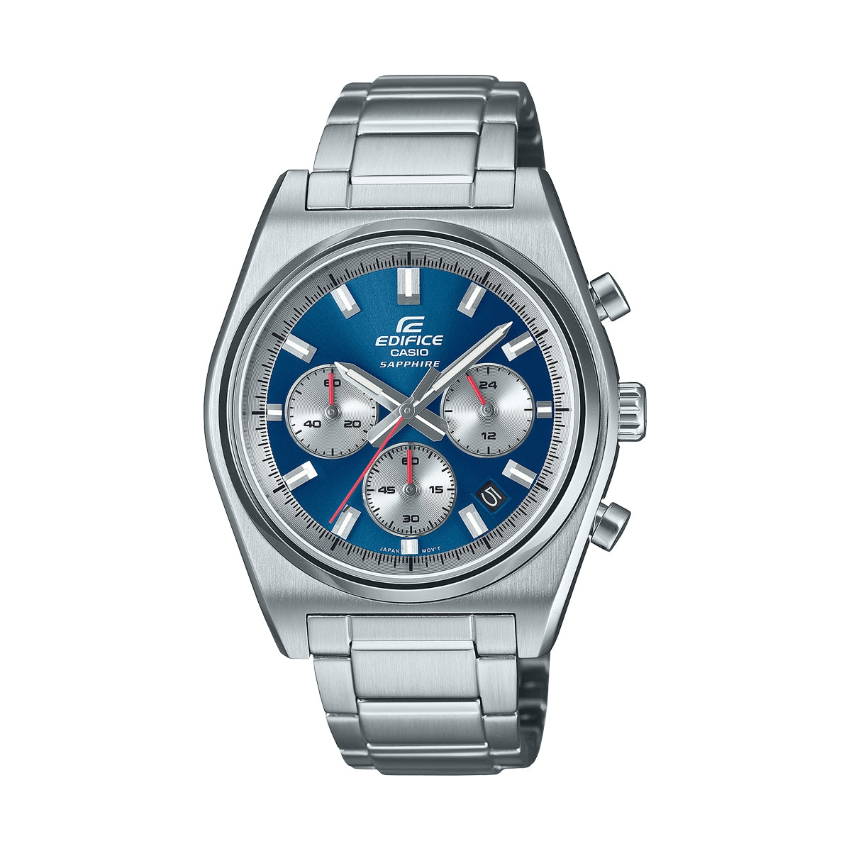 CASIO EDIFICE Mod. MOTORSPORT CHRONOGRAPH BLUE wristwatch with stainless steel case and bracelet, sapphire dial, and chronograph function.