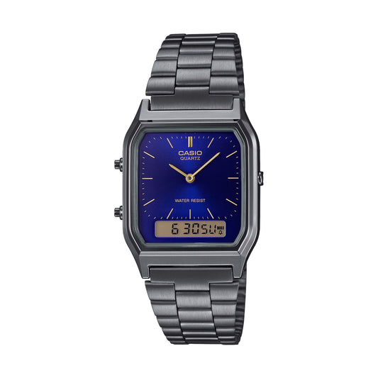 CASIO VINTAGE Mod. EDGY COLLECTION SUNRAY DIAL - GUN METAL NIGHT BLUE WATCHES
