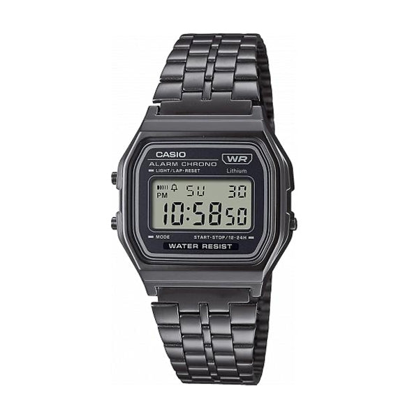 CASIO VINTAGE Mod. ICONIC - ALL BLACK wristwatch, unisex, 3 ATM water resistant with resin case and metal strap, comes in official box.